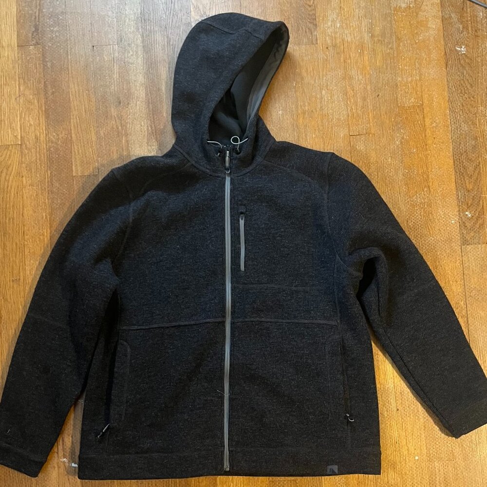 LL Bean Jacket Mens XL Charcoal Tek Wool Blend Full Zip Hooded Fleece Lined